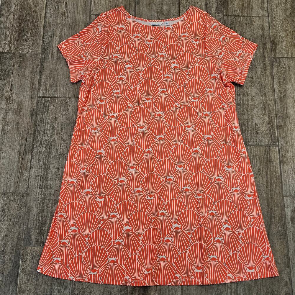 Lemon Way‎ Dress Womens Size 2X Orange Clam Shell Print T-Shirt Short Sleeve